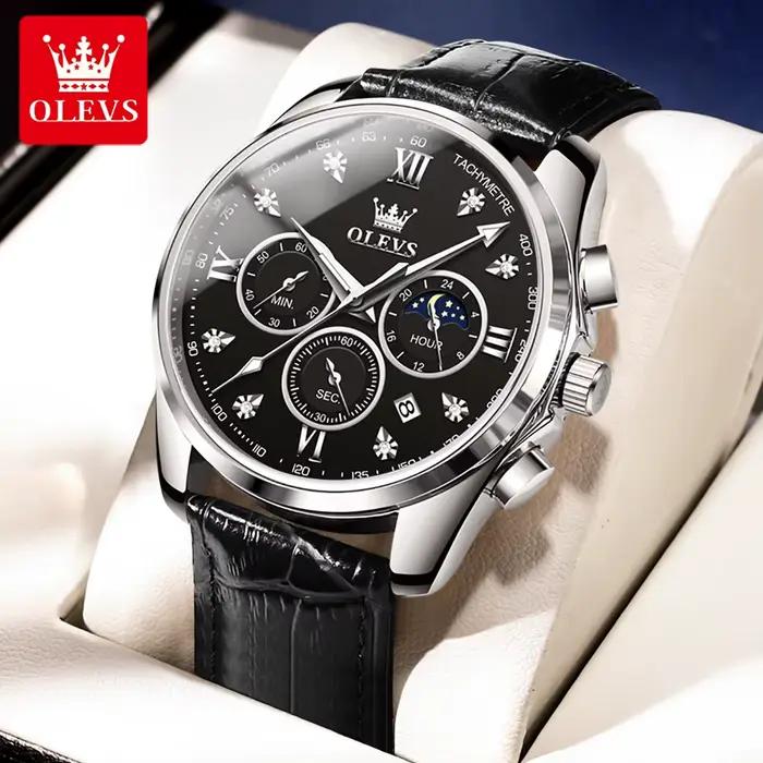 Montre-bracelet à quartz chronographe OLEVS 2888 pour homme, sport, décontractée, phase de lune, dat