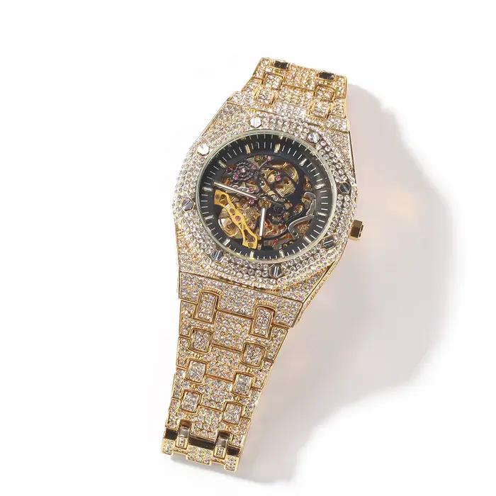 Uwin-Montre mécanique étanche en acier inoxydable pour homme, entièrement glacé, diamant minimaliste