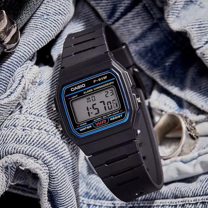 Montre carrée rétro vintage Casio F-91W-1, bracelet en résine léger de 21 g, batterie 7 ans, afficha