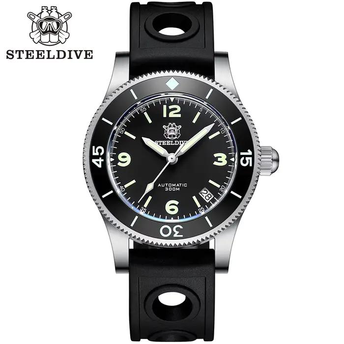 STEELDIVE-Montre de Plongée existent pour Homme, Cadran Noir Étanche, Lunette en Céramique Super Sho