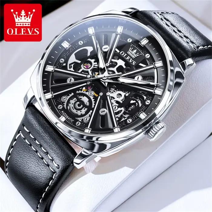 OLEVS 6685 montres pour hommes originales mode boîtier Tonneau creux bracelet en cuir série X marque