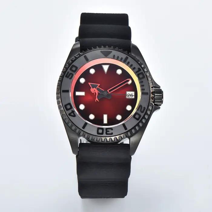 PARNSRPE montre de plongée noire montre furtive, rouge NH35 automatique mécanique 41MM boîtier PVD s
