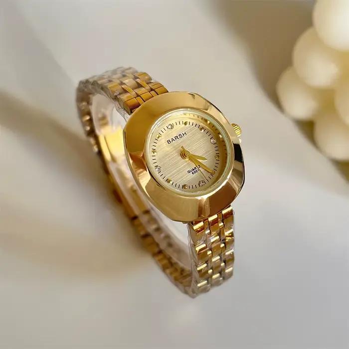 Montre à Quartz Vintage dorée pour femmes, bracelet en acier étanche exquis, horloge élégante et à l