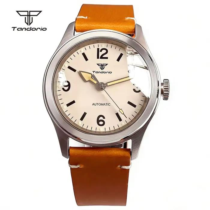 Montre de terrain mécanique automatique vintage Tandorio 38 mm pour homme NH35/Asia2824, saphir, lum