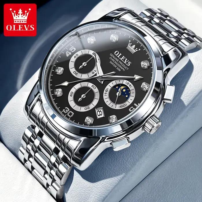 OLEVS 2889 Montre-bracelet de luxe originale pour homme, quartz, affichage de la date lumineux, chro