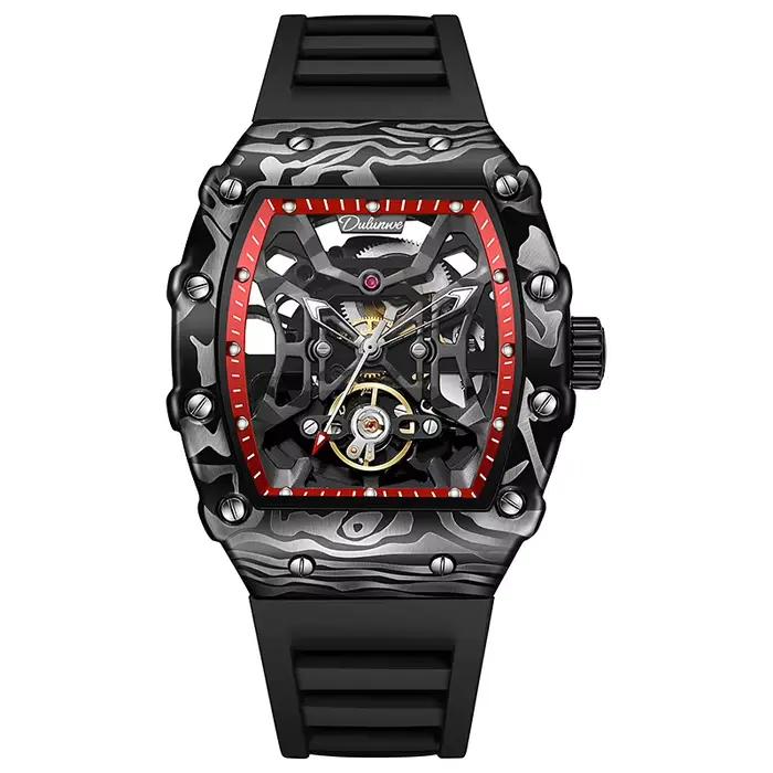 Montre mécanique automatique pour hommes, Tourbillon lumineux, étanche avec bracelet en caoutchouc, 