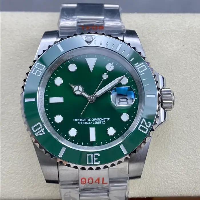 Montre de plongée automatique pour hommes, cadran vert, lunette rotative, bracelet en acier 904L, lu