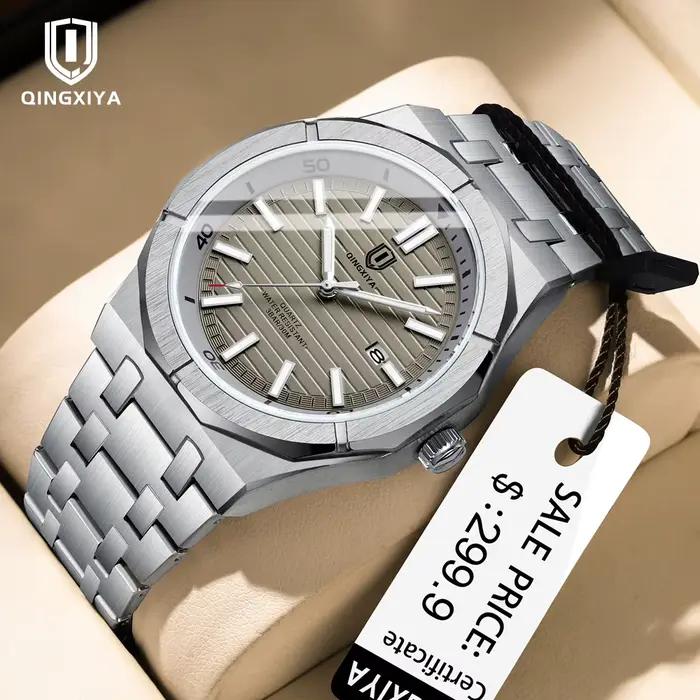 QINGXIYA montre pour hommes haut de gamme de luxe Auto Date montre à Quartz pour hommes en acier ino