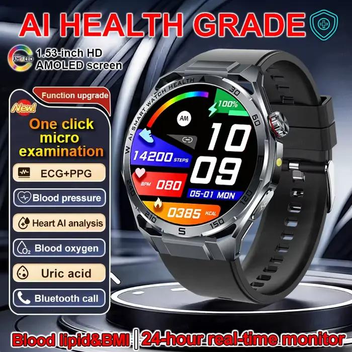 Montre connectée ECG pour hommes, haut de gamme, santé, tension artérielle, lipides, oxygène sanguin