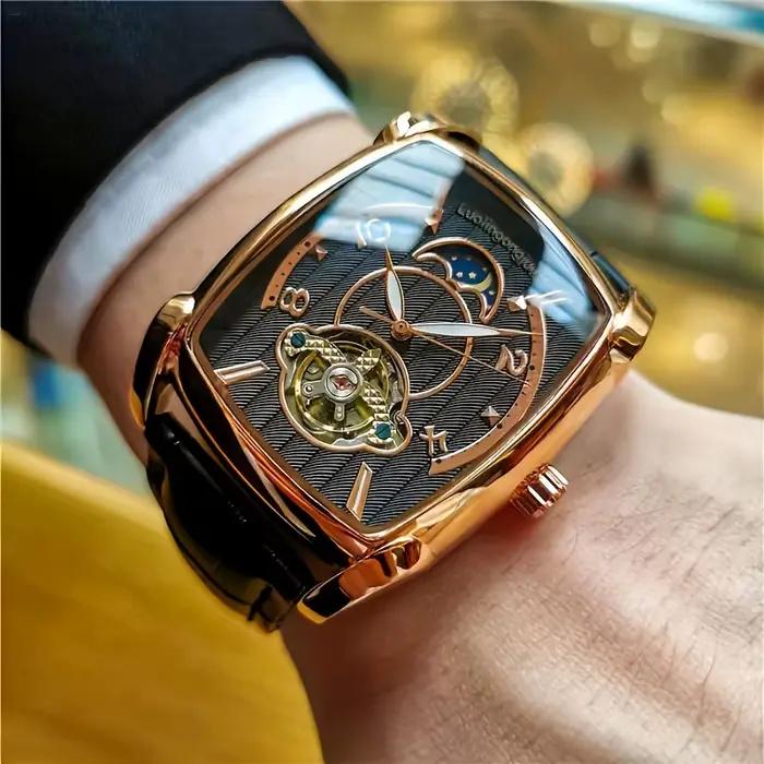 Montre mécanique tourbillon de luxe légère pour homme - Montre-bracelet squelette entièrement automa