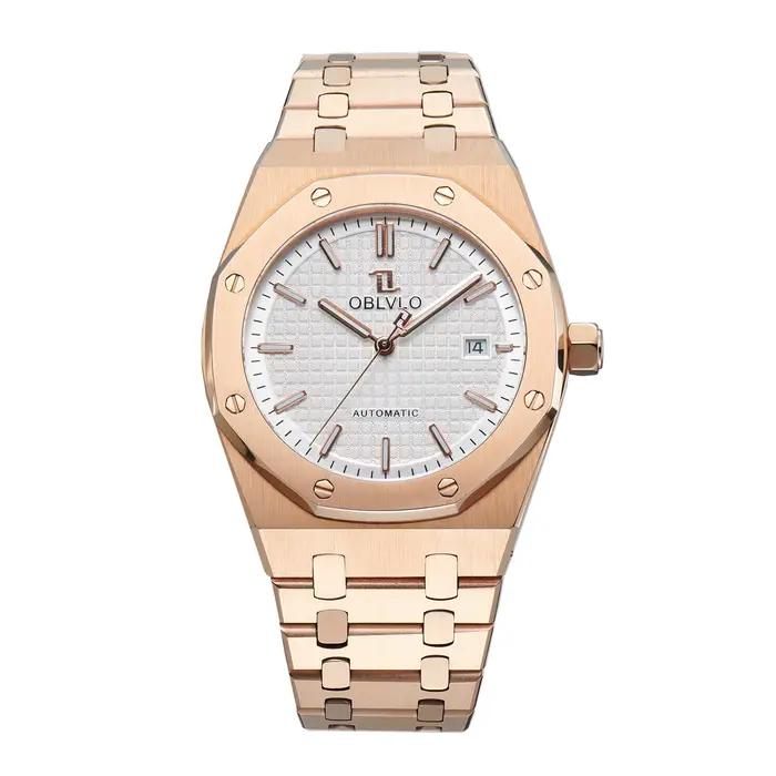 OBLVLO TM-ASP montre pour hommes de luxe 41mm cadran bleu or Rose automatique lumineux étanche mécan