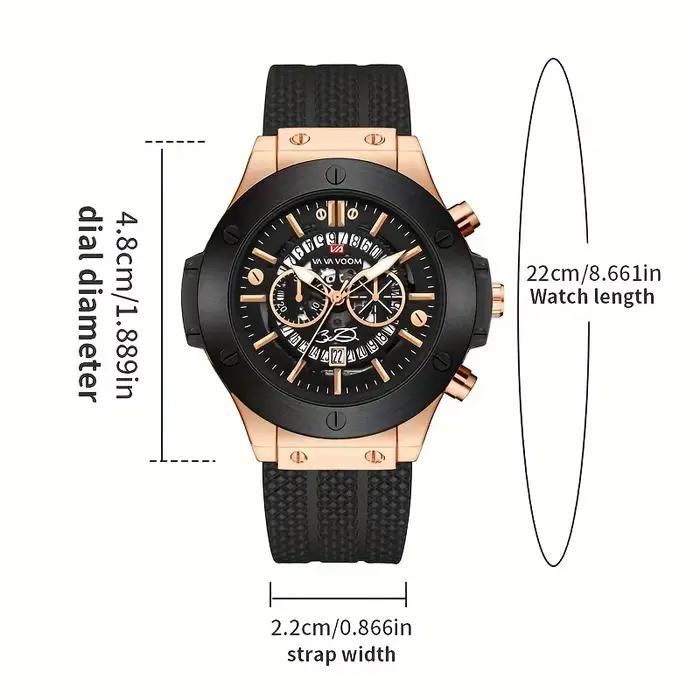Montre de sport en Silicone noir pour hommes, main ajourée de 46mm, grand cadran, or Rose, Style mil