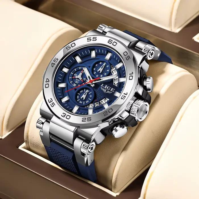 LIGE-Montre-bracelet étanche à grand cadran pour homme, montres de sport à quartz, horloge chronogra