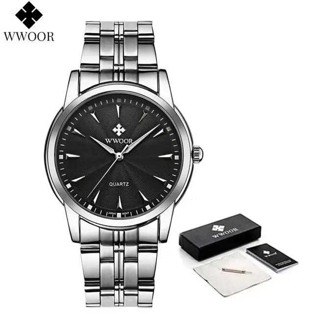 Montres classiques de luxe pour hommes WWOOR, acier inoxydable doré, étanches, quartz, montre élégan