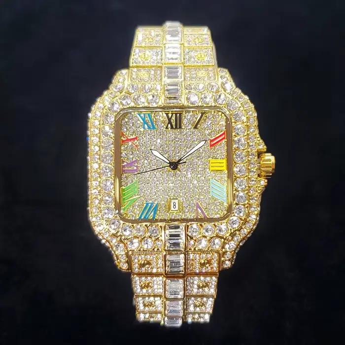 Offre spéciale montre en diamant pour hommes Top marque de luxe montre-bracelet de glace mode en aci