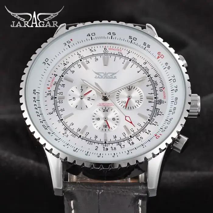 JARAGAR réplique originale grand cadran multifonctionnel automatique homme montre en cuir Vintage mé