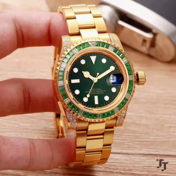 Montres automatiques pour hommes, décoration élégante en or et diamants incrustés, cadre arc-en-ciel