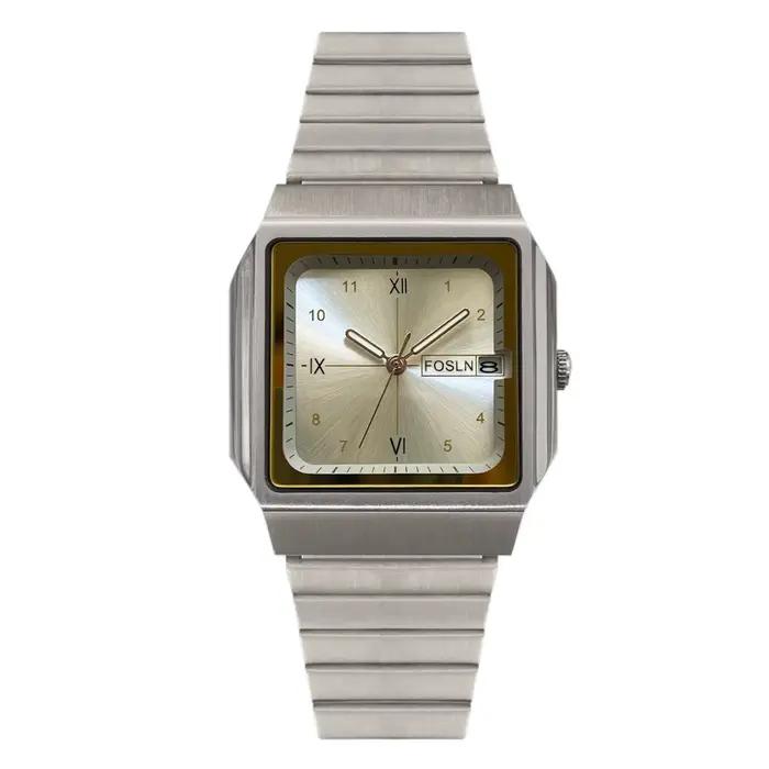 Montre à quartz carrée vintage avec boîtier en acier, diamètre 32 mm, épaisseur 10 mm, fonction cale