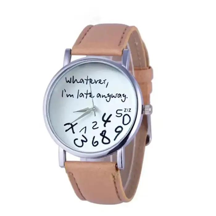 Montre simple pour femme, montre habillée à grand cadran en cuir, montre à lettres 'Whatever I Am La
