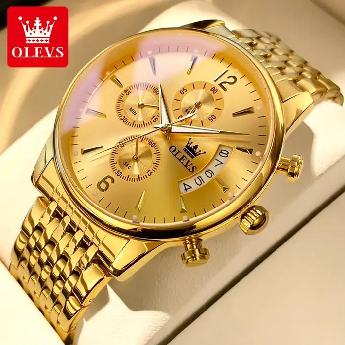 OLEVS marque de luxe montre à Quartz en or pour hommes en acier inoxydable étanche Sport multifoncti