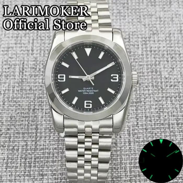 LARIMOKER 36mm/39mm cadran de montre noir avec verre saphir vert lumineux pour hommes RONDA 515 mouv