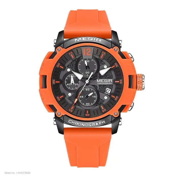 MEGIR Orange Sport montres pour hommes mode étanche lumineux chronographe Quartz montre-bracelet ave