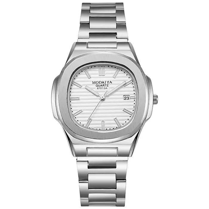 Montre de luxe pour hommes, mode décontractée, grand cadran, argent, acier inoxydable, calendrier, Q