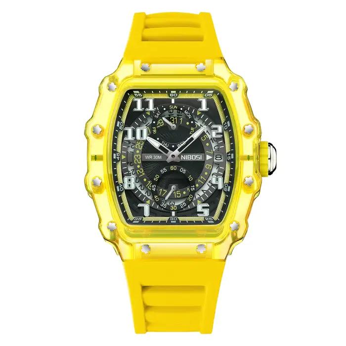 NIBOSI squelette montres pour hommes Top marque de luxe automatique montres à Quartz bracelet en Sil