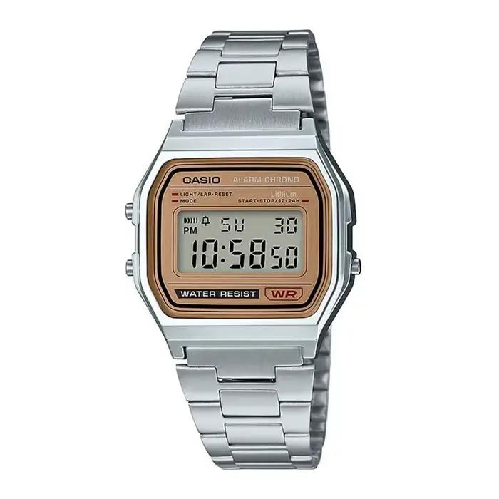 Montre à quartz multifonctionnelle CASIO A158WEA-9, design rétro, petit carré, bracelet en acier, ét