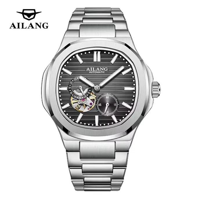 Montre Homme Luxe Haut de Gamme 2026 Carrée Saphir Acier Inoxydable Squelette Phase de Lune Mouvemen