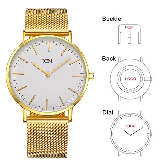 Montre Personnalisée avec Logo de Marque pour Homme et Femme, Bracelet en Maille en Acier Inoxydable