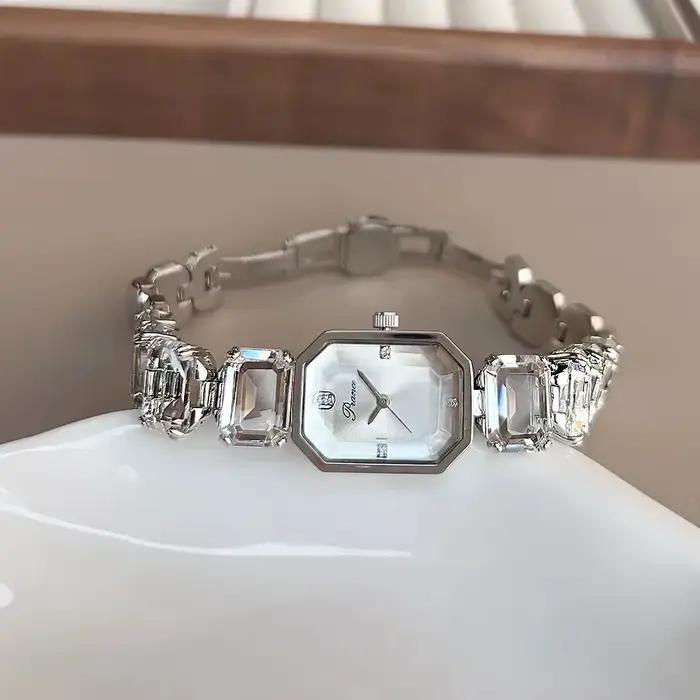 Montre en quartz rose pour femme, montre dorée et argentée, montre à strass, Orologio, grande montre
