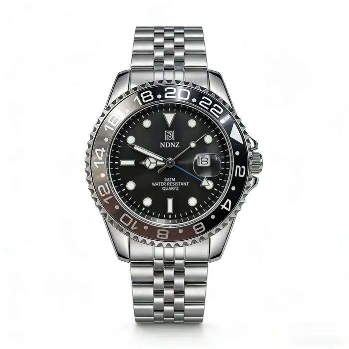 Montre GMT à lunette bicolore NDNZ, montre-bracelet à quartz étanche 3 bars pour homme, bracelet en 