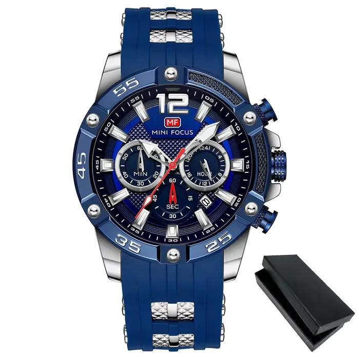 MINI FOCUS chronographe montre marque de luxe analogique Quartz Sport hommes montres hommes Silicone