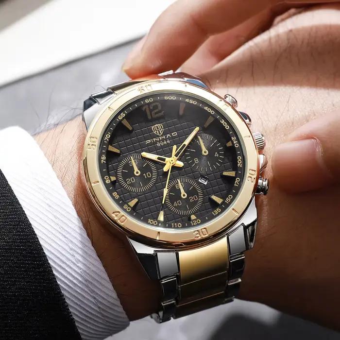Montre chronographe classique pour homme |   Cadran bicolore/entièrement argenté/blanc-bleu |   Brac