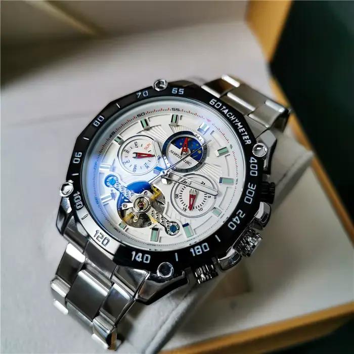 Montre mécanique automatique pour homme, lumineuse, avec tourbillon, phase de lune, calendrier, affi