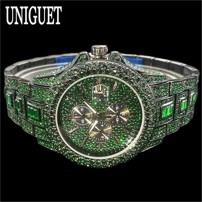 Vente chaude montre de glace rouge pour hommes marque de mode UNIGUET Hip Hop plein diamant luxe en 