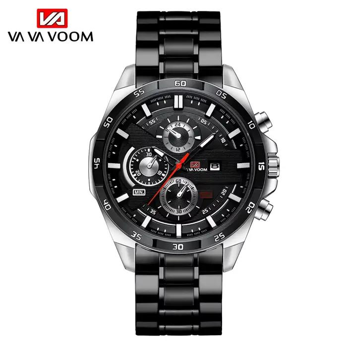 VA VA VOOM-Montre à quartz en acier inoxydable pour homme, grand cadran, série de course originale, 