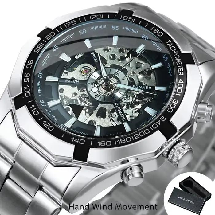 WINNER – montre squelette classique pour hommes, aiguilles lumineuses, mécanique, bracelet en acier 