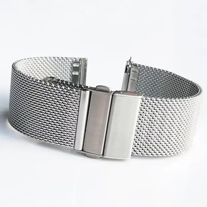 Bracelet à boucle milanaise en maille, en acier inoxydable, en métal, à dégagement rapide, Double pr