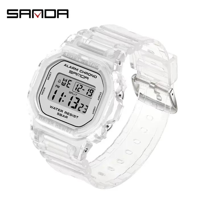 SANDA-Montre de sport de style G pour femme, transparente, LED, horloge numérique, choc, étanche, él