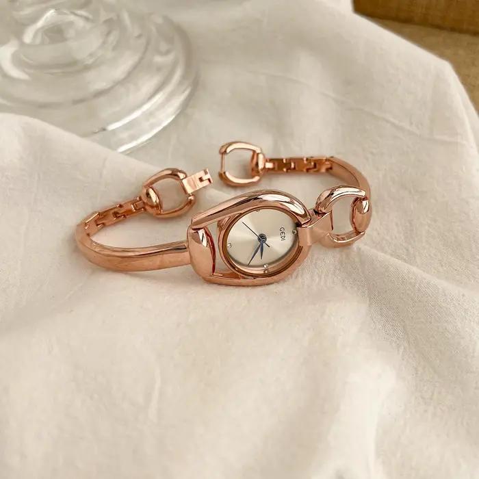 Montre à quartz étanche en acier inoxydable pour femme, bracelet rétro, petit cadran, or, argent, él