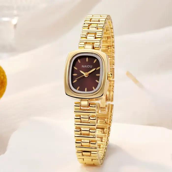 Montre en or avec bracelet en acier inoxydable pour femme, montres-bracelets à quartz, cadeau de lux