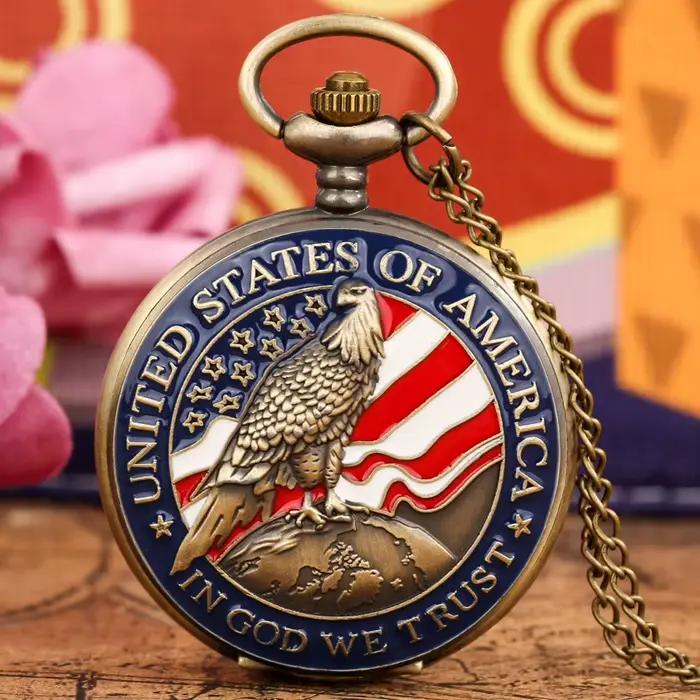 Montre de Poche Américaine en Bronze Antique, Pendentif, Montre de Collection Unique avec Breloque V