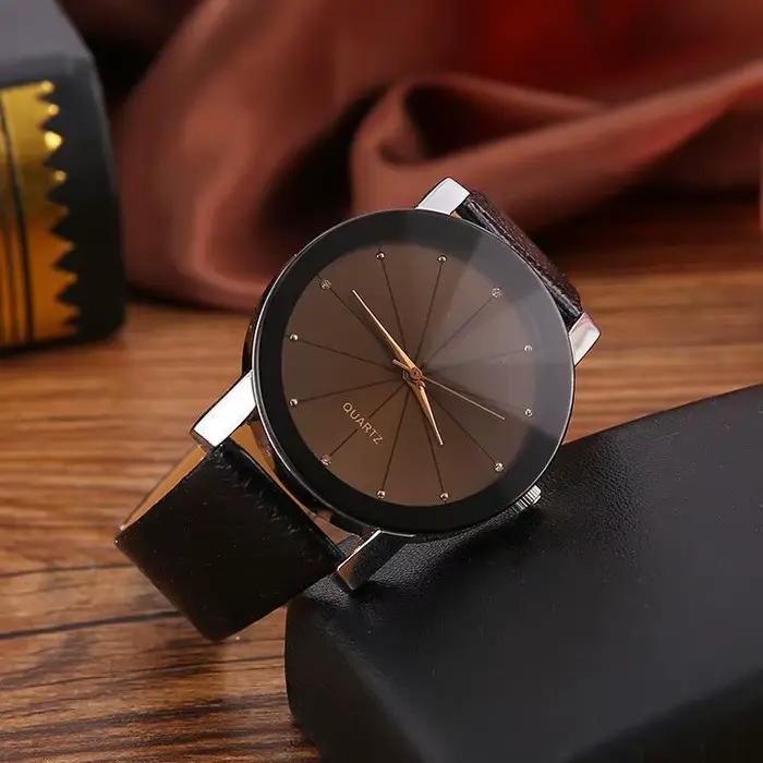 Montres à quartz décontractées pour hommes, bracelet en cuir noir, montres-bracelets unisexes, pas d