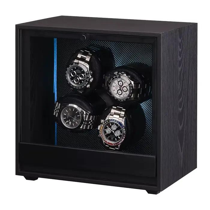 Embers Automatic Watch Winder 4/8/12 emplacements, design grain de bois noir avec lumière RGB pour R