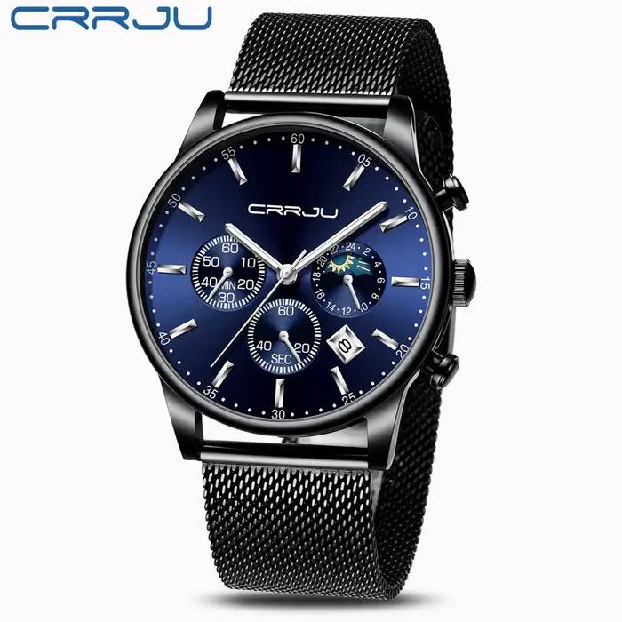 Relogio Masculino CRRJU montre à Quartz de luxe pour hommes cadran bleu montres montres de Sport chr