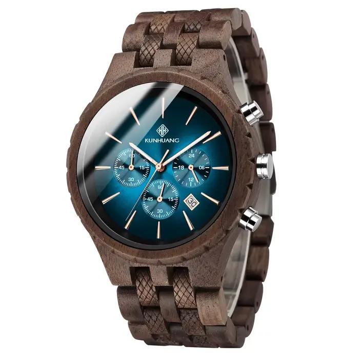 Montre en bois pour homme, multifonctionnelle, design minimaliste, en bois pur, polyvalente, pour un
