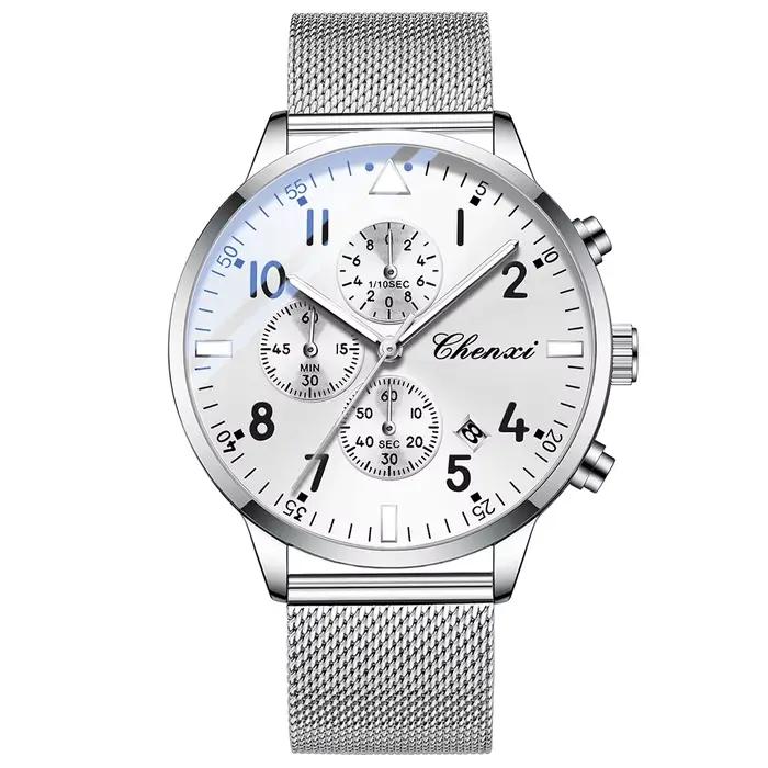CHENXI – montre de luxe pour hommes, chronographe lumineux, étanche, bracelet en maille d'acier inox