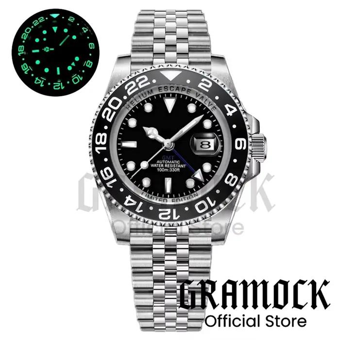 Montres automatiques pour hommes GMT noires et violettes, 40 mm, montre-bracelet mécanique SEA, verr